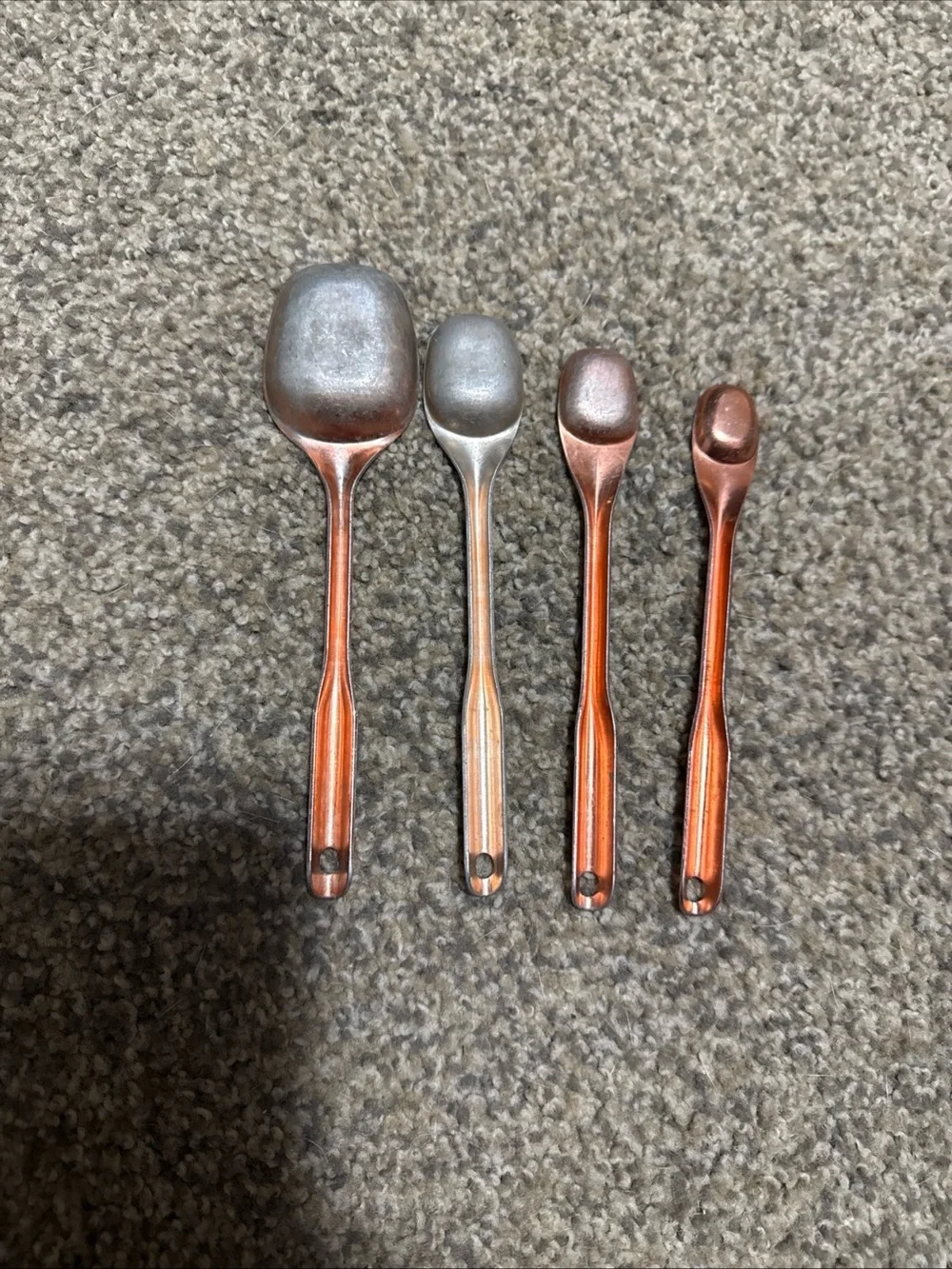 Vintage Set of 4 Metallic Measuring Scoops - Silver & Copper Tones